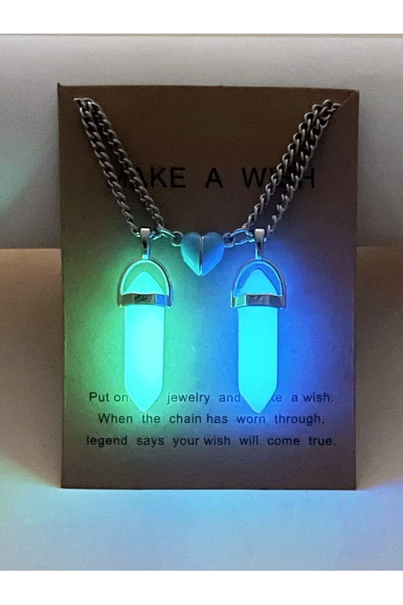 2pcs Couple Magnetic Geometric Charm Glow in the Dark Necklace-default