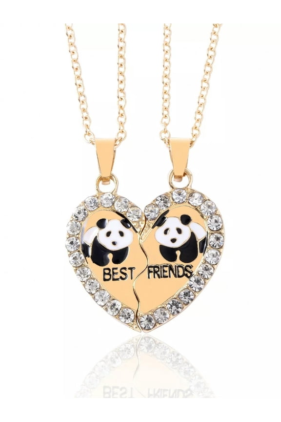 2pcs Couple Panda & Rhinestone Heart Charm Necklace for Couples Friendship-default