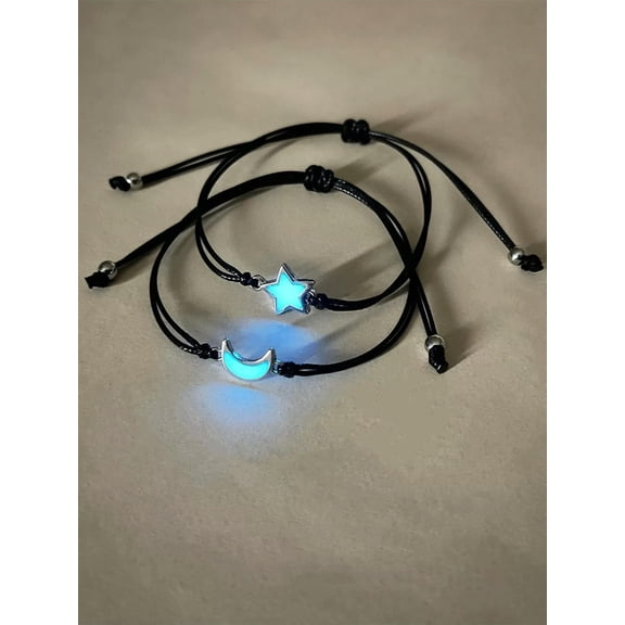 QQTDFG 2pcs Couples Stars and Moon Glow In The Dark Decoration Braided Charm Bracelet-default