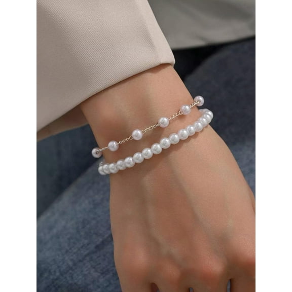 QQTDFG 2pcs Delicate Faux Pearl Decor Bracelet Fashion Jewelry Accessories for Women-default
