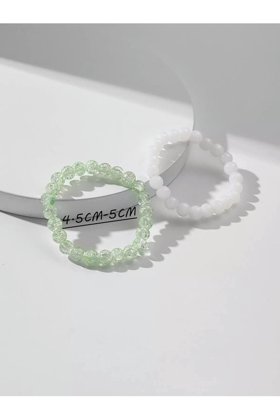 2pcs Green White Beaded Bracelet Bead-string Bracelet Jewelry Accessory for-default