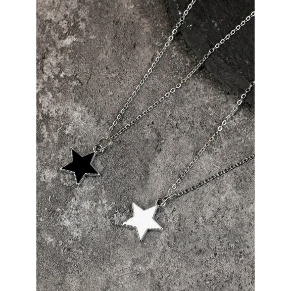 QQTDFG 2pcs/Set Black & White Star Pendant Necklace for Couples Friendship Necklace-default