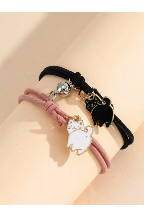 2pcs/set Couple Cat Charm Pink and Black Bracelet Friendship Bracelet-default
