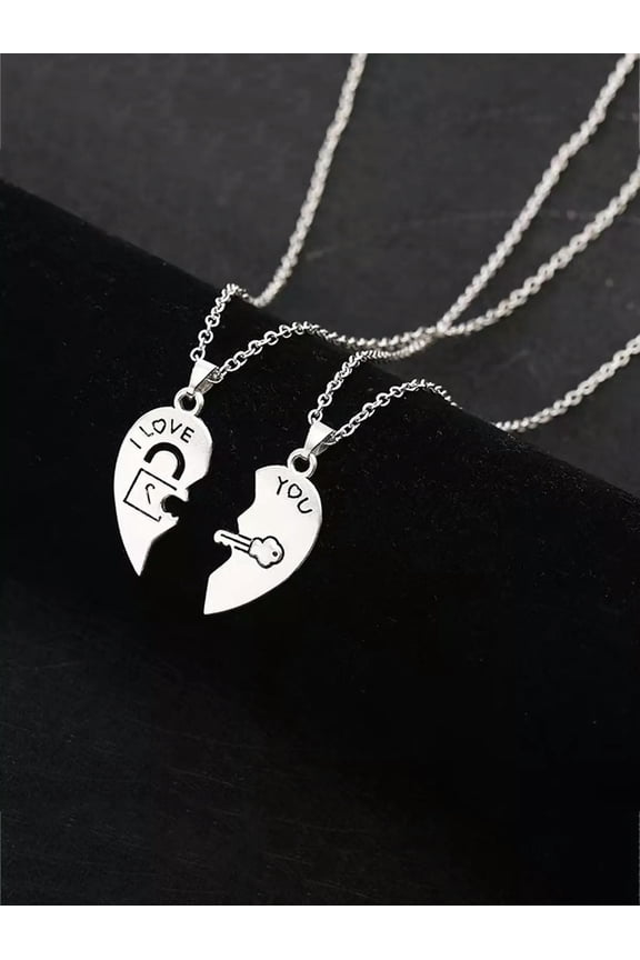 2pcs/set Couple Heart Key Lock Pendant Necklace for Couples Friendship Necklace-default