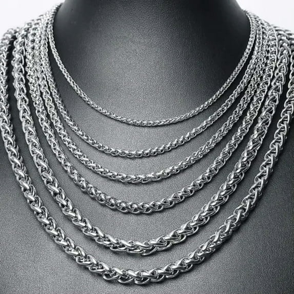QQTDFG 3/4/5/6/7mm Fashion Braided Wheat Chain 316L Stainless Steel Men Women Necklace-Silver-4mm-26 inch necklace