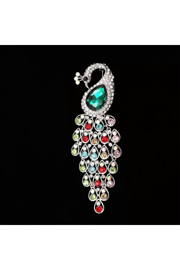 3.77" Peacock Bird Animal Brooch Pin Multicolor Crystal Rhinestone Women Jewelry-Multicolor