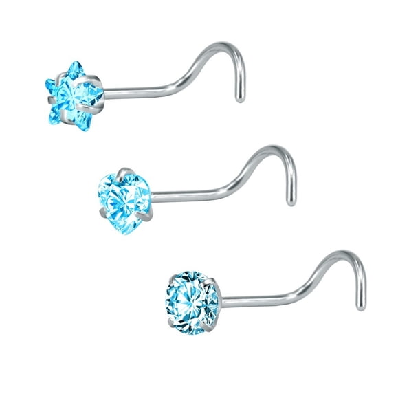 QQTDFG 3 Pcs/Lot 20G Stainless Steel Nose Screw Stud CZ Zircon Nostril Piercing Jewelry-Blue