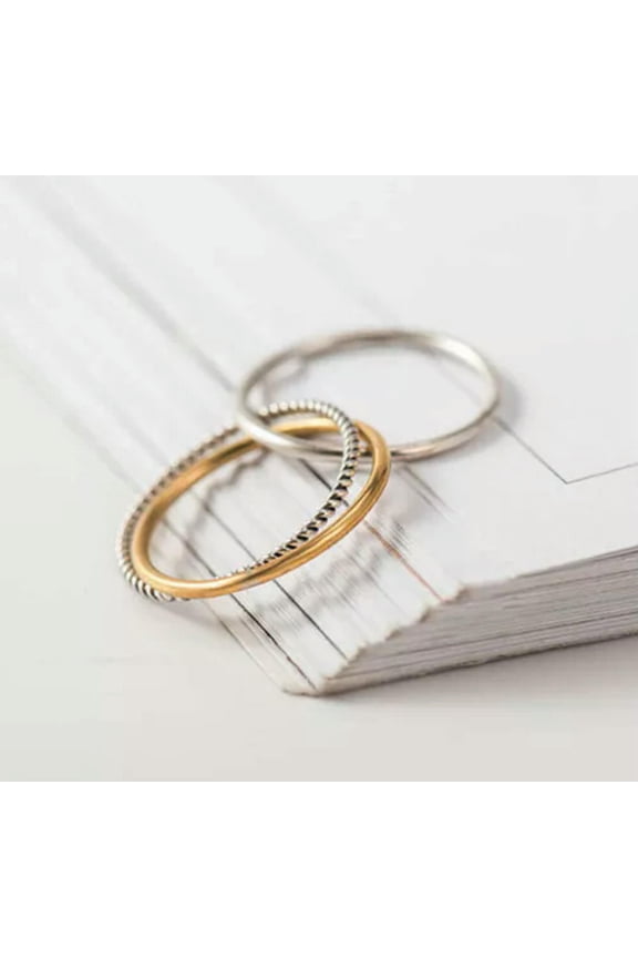 3-Tone Sterling Silver &Brass Triple Thin Dainty Pinkie Thumb Ring A3146-5