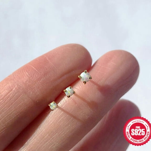 QQTDFG 3 pieces, Sterling Silver Tiny Imitation Opal Stud Helix Tragus Earrings A4497-Gold-3 Piece-Set