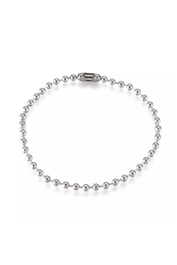 304 Stainless Steel Ball Chain Bracelet Tag Chain Silver 7.3" Inches Z257-default