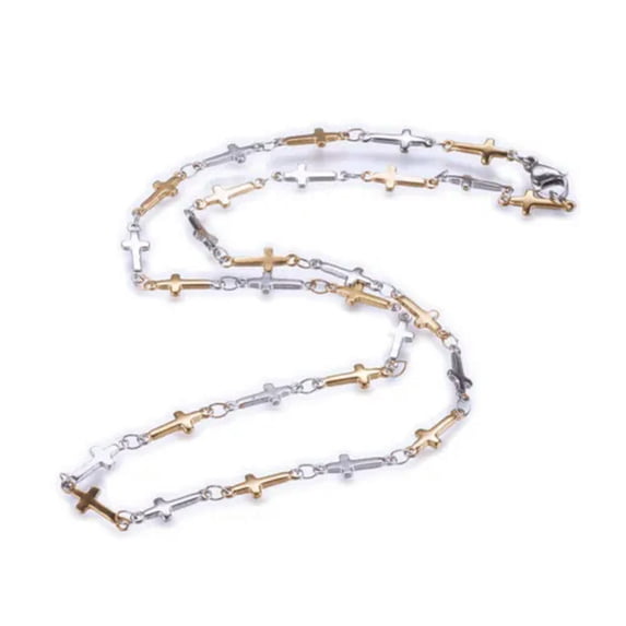 QQTDFG 304 Stainless Steel Chain Necklace Lobster Ion Plating Cross Gold 17.5" A423-Multi-Color