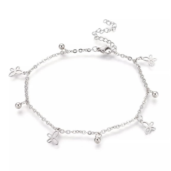 QQTDFG 304 Stainless Steel Charm Anklet Butterfly Bracelet Silver Color 9" 2mm&nbsp;A54-default