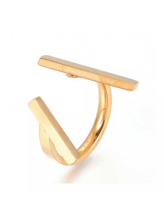 304 Stainless Steel Finger Rings Bar Gold Size 7 17mm A25-default