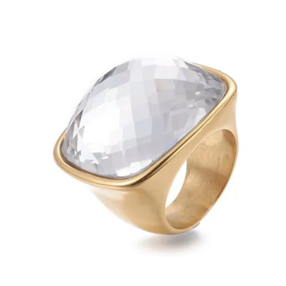 QQTDFG 304 Stainless Steel Finger Rings Faceted Glass Clear Size 6~9 16~19mm Z679-7-Clear