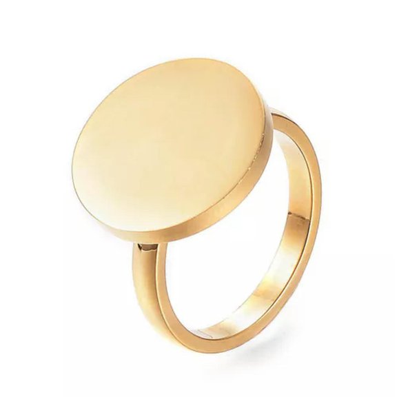 QQTDFG 304 Stainless Steel Finger Rings Flat Round Gold Silver Z694-Gold-7