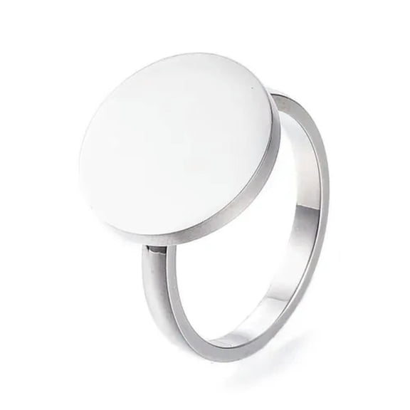 QQTDFG 304 Stainless Steel Finger Rings Flat Round Gold Silver Z694-Silver-6
