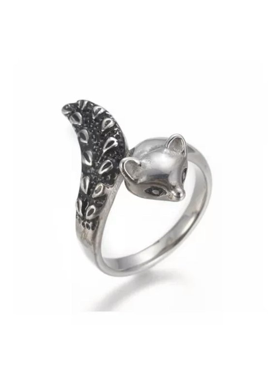304 Stainless Steel Finger Rings Fox Antique Gold Size 6-9 16-19mm A3-Silver-7