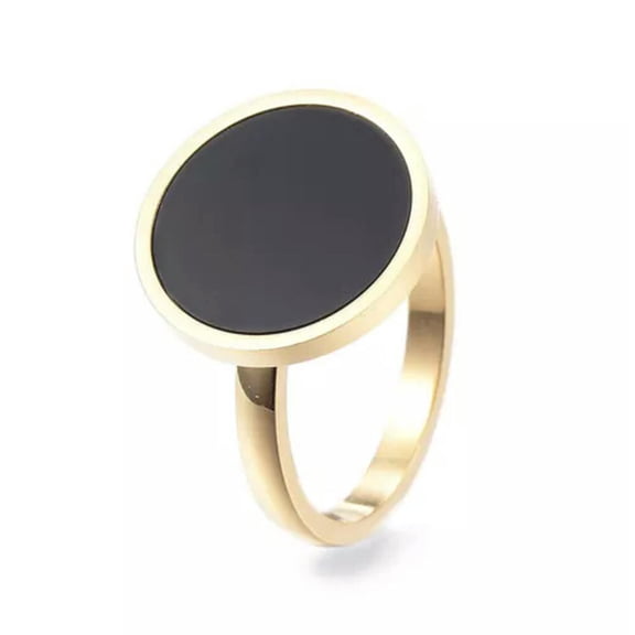 QQTDFG 304 Stainless Steel Finger Rings Resin Flat Round Size 6~9 Gold 16~19mm Z690-7