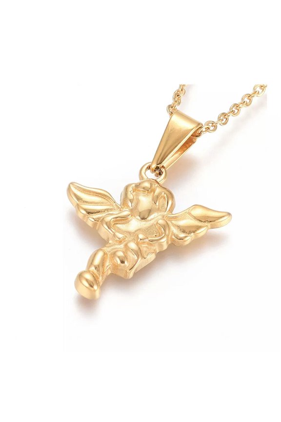 304 Stainless Steel Pendant Necklace Chain Lobster Angel Gold 17.5" 1.5mm A248-default