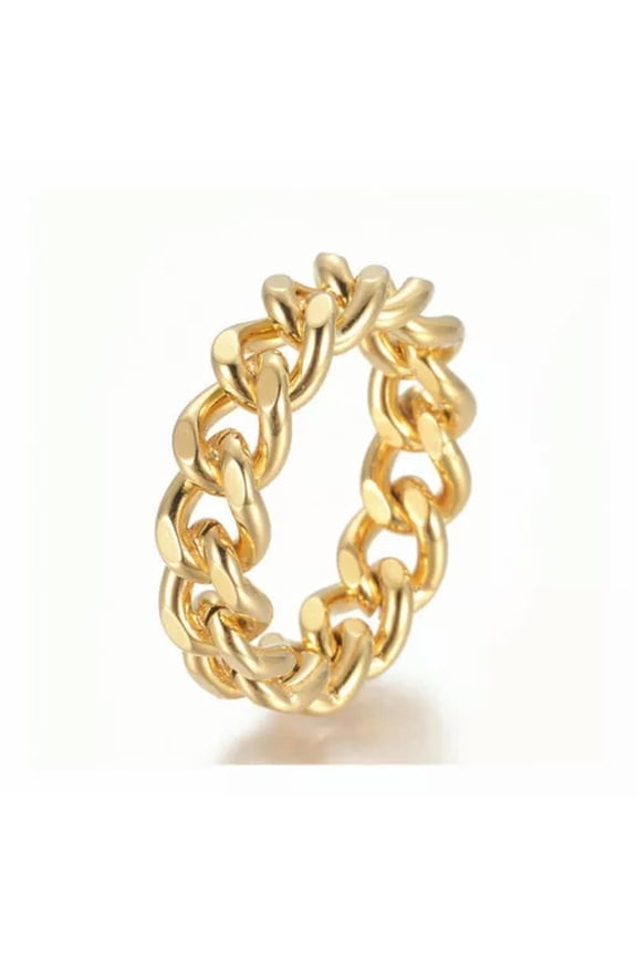 304 Stainless Steel Rings Curb Chain Ring Wide Rings Gold Size 7-9 17mm 7mm A45-8