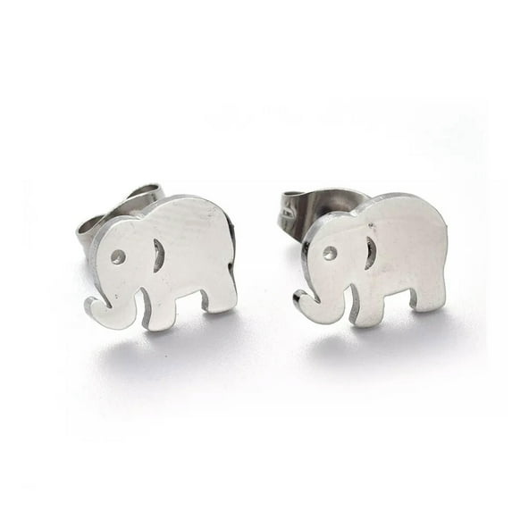 QQTDFG 304 Stainless Steel Stud Earrings Elephant Silver Color 8x11mm Pin: 0.7mm A204Sp-default