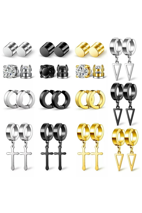 30Pcs Magnetic Stud Earrings for Men Women Stainless Steel Non Pierced Clip on-default