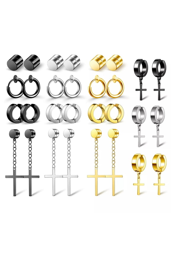30Pcs Magnetic Stud Earrings for Men Women Stainless Steel Non Pierced Fake Set-default