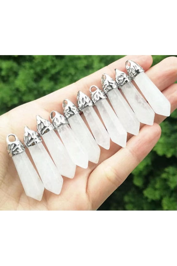 30pcs Rock Quartz Stone Pendant & Bag Clasp Keychain Chakra Reiki Healing Amulet-default