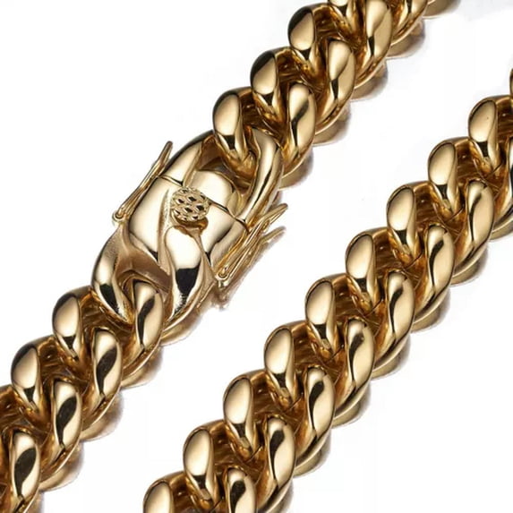 QQTDFG 316L Stainless Steel Heavy Link Gold Plated Curb Cuban Chain Men Necklace 7"-40"-22 inch Necklace-18mm wide-Gold