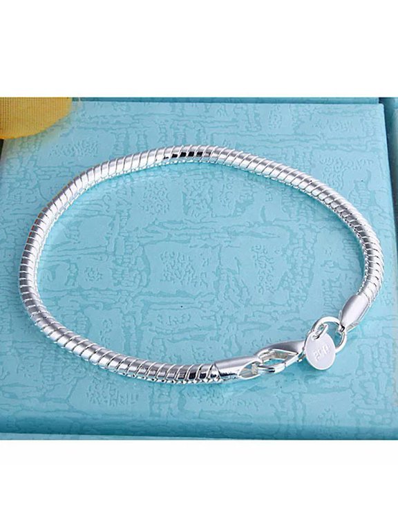 3PCS 925Sterling Silver Vivid 3MM 8" Snake Bone Unisex Chains Bracelet H187-default