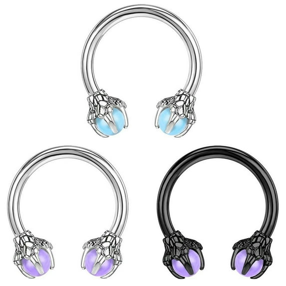 QQTDFG 3Pcs Stainless Steel Nose Rings Dragon Claws Belly Ring Lip Eyebrow Ear Piercing-Horseshoe Septum Rings-3pcs