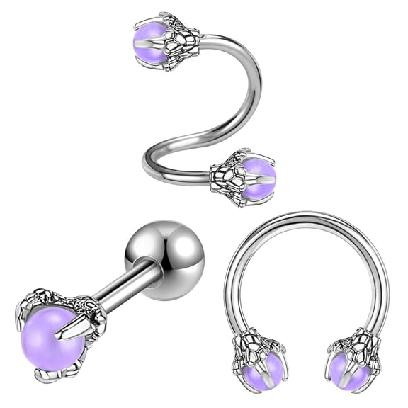 QQTDFG 3Pcs/lot Stainless Steel Nose Rings Dragon Claw Cartilage Helix Tragus Piercing-Silver-Purple