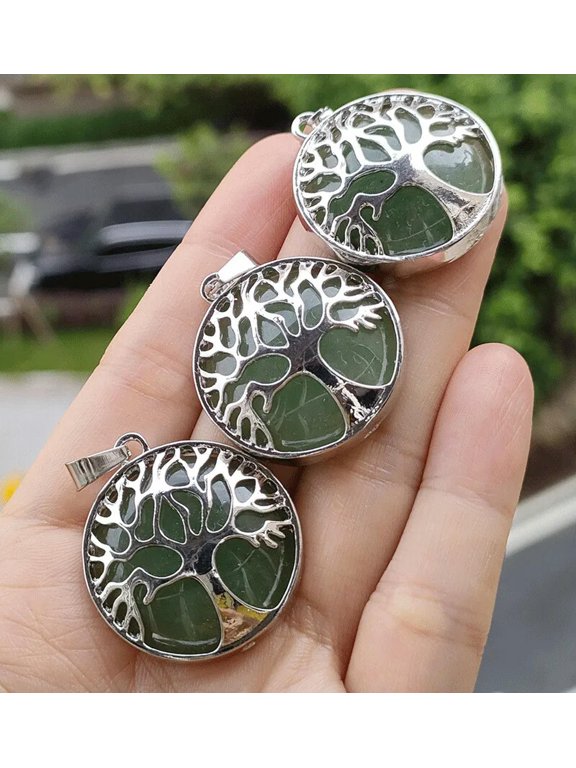 3pcs Aventurine Gems stone Tree of life Pendants Chakra Reiki Healing Amulet-default