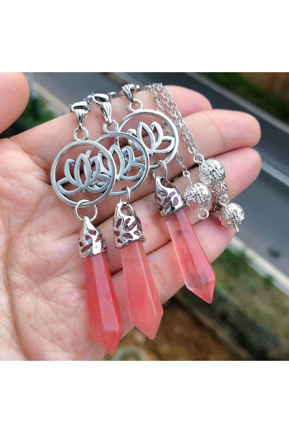 3pcs Cheery Quartz Stone Chakra Pendulum Pendant Energy Power Healing Amulet-default