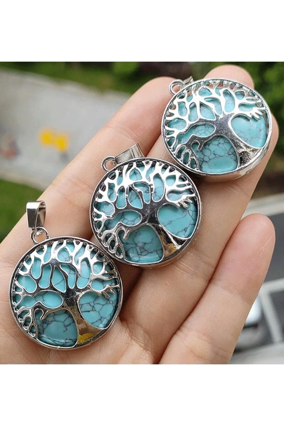 3pcs Cyan Turquoise Gems stone Tree of life Pendants Chakra Reiki Healing Amulet-default