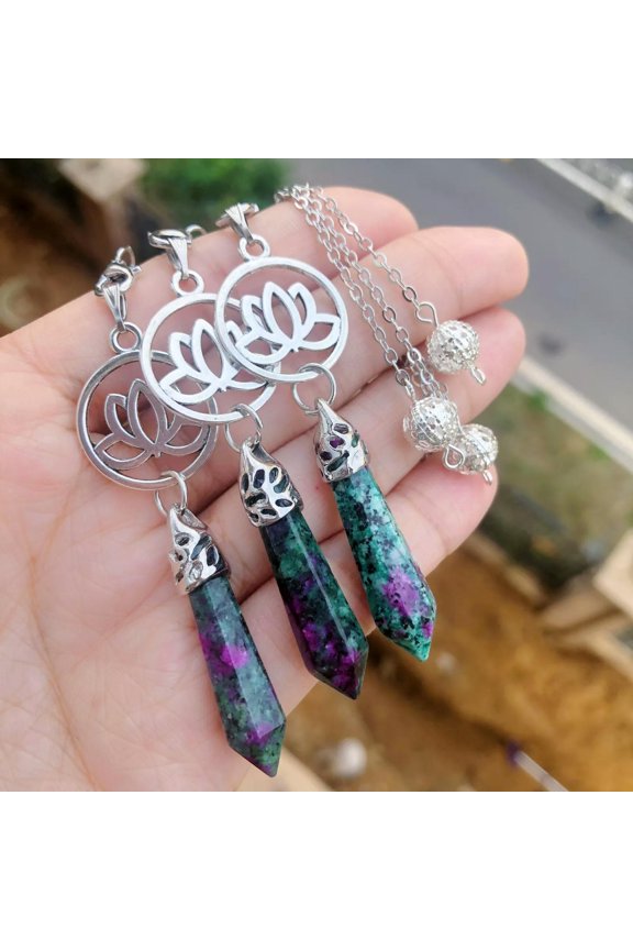 3pcs Epidote Stone Chakra Pendulum Pendant Energy Power Reiki Healing Amulet-default