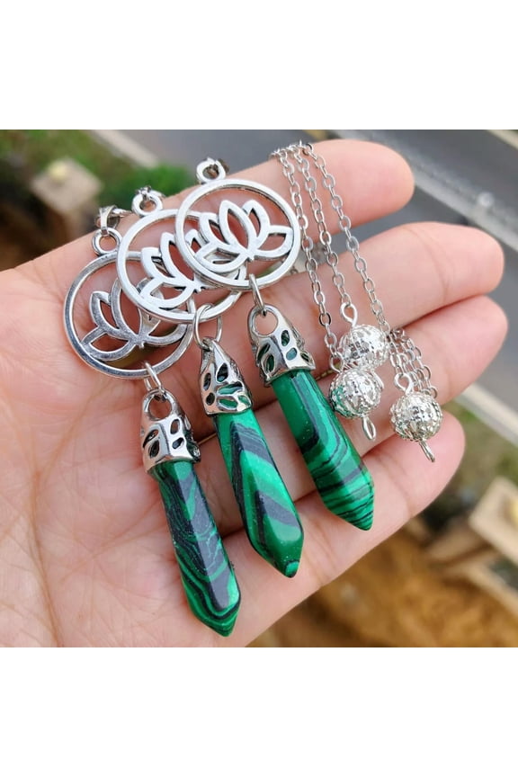 3pcs Malachite Stone Chakra Pendulum Pendant Energy Power Reiki Healing Amulet-default