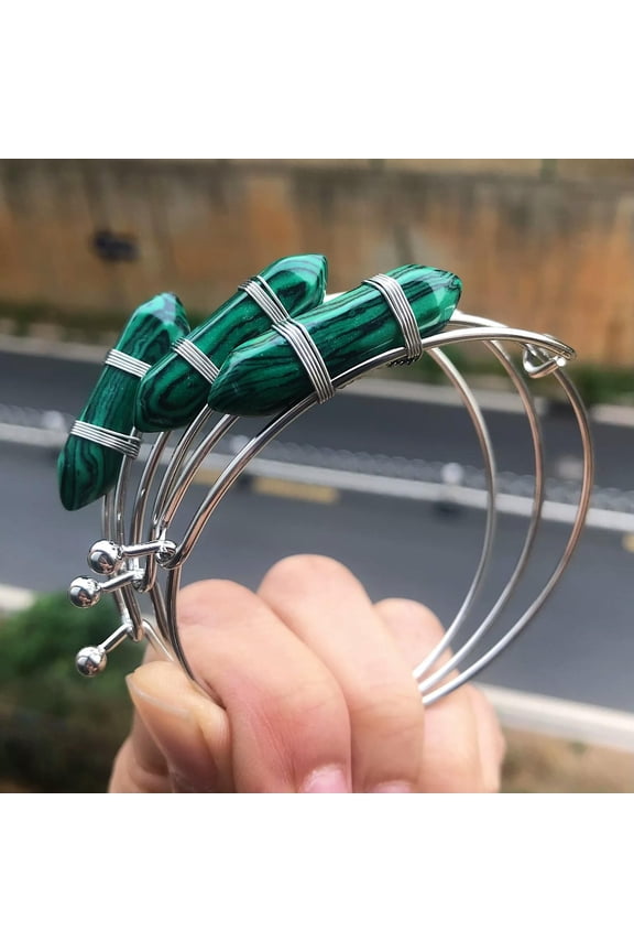 3pcs Malachite Stone Hexagon Bangle Bracelet Chakra Reiki Healing Adjustable-default
