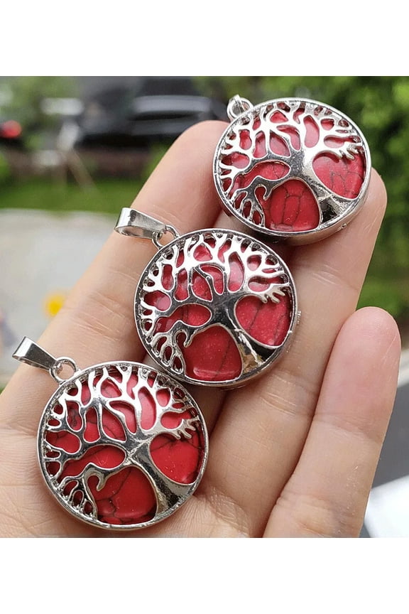 3pcs Red Turquoise Gems stone Tree of life Pendants Chakra Reiki Healing Amulet-default