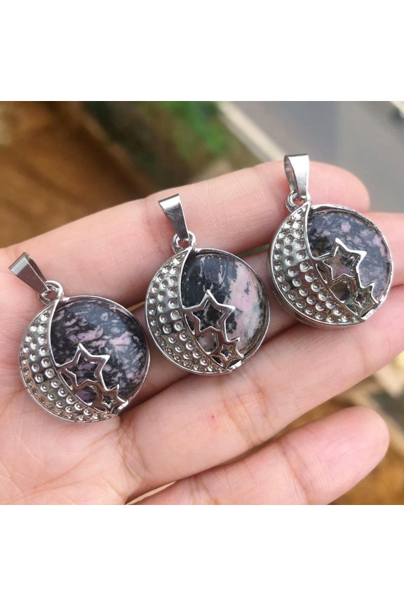3pcs Rhodonite Gems Stone Star Pendants Chakra Reiki Healing Amulet-default
