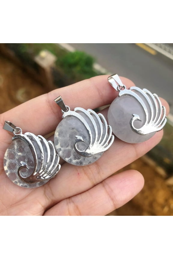3pcs Rock Quartz Gems Stone Peacock Pendants Chakra Reiki Healing Amulet-default
