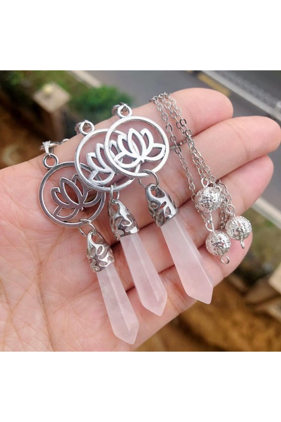 3pcs Rose Quartz Stone Chakra Pendulum Pendant Energy Power Reiki Healing Amulet-default