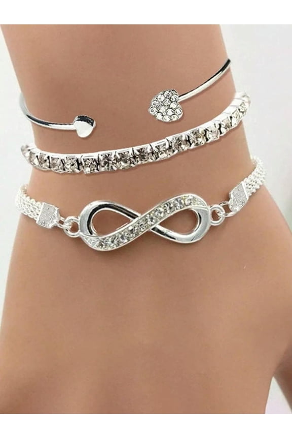 3pcs/Set Heart Shape & Infinite Luck Element Design Bracelet And Bangle Set With-default