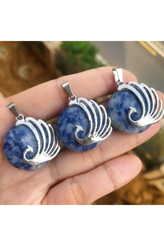 3pcs Sodalite Gems Stone Peacock Pendants Chakra Reiki Healing Amulet-default