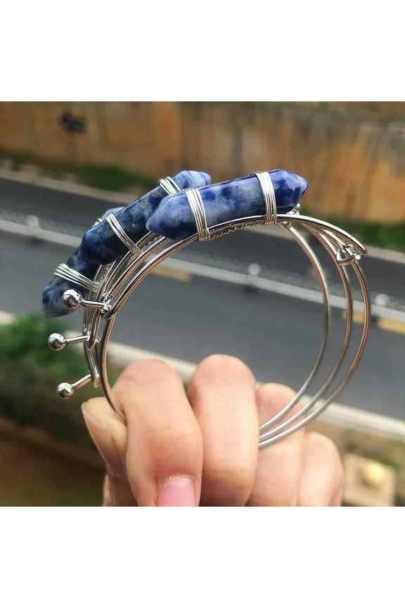 3pcs Sodalite Stone Hexagon Bangle Bracelet Chakra Reiki Healing Adjustable-default