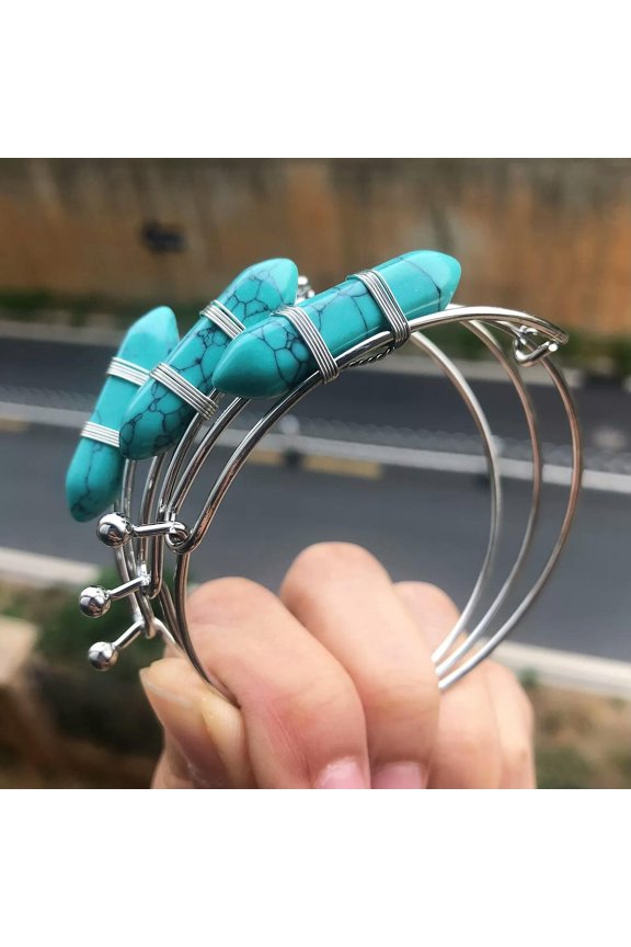 3pcs Turquoise Green Stone Bangle Bracelet Chakra Reiki Healing Adjustable-default