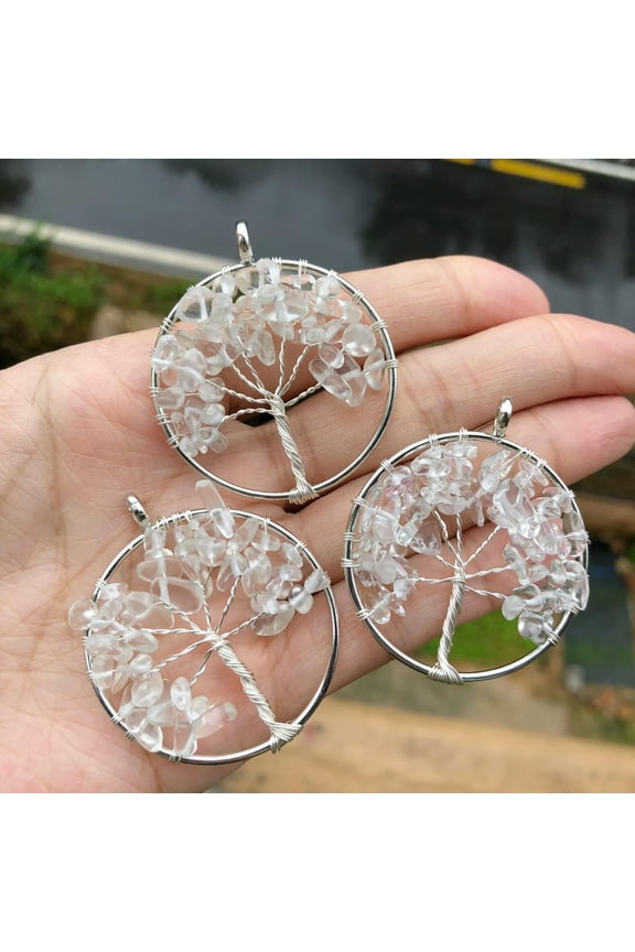 3pcs Yoga Rock Quartz Gems Stone Tree Of Life Pendants Reiki Healing Amulet-default