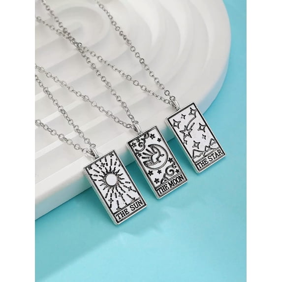 QQTDFG 3pcs/set Sun, Moon, Star Pattern Necklace Set For Best Friends Gift-default