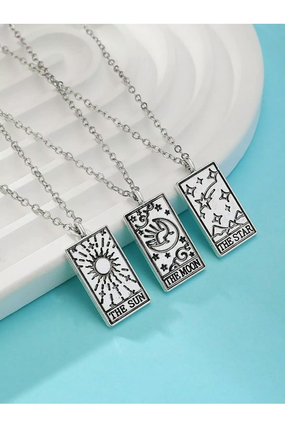 3pcs/set Sun, Moon, Star Pattern Necklace Set For Best Friends Gift-default