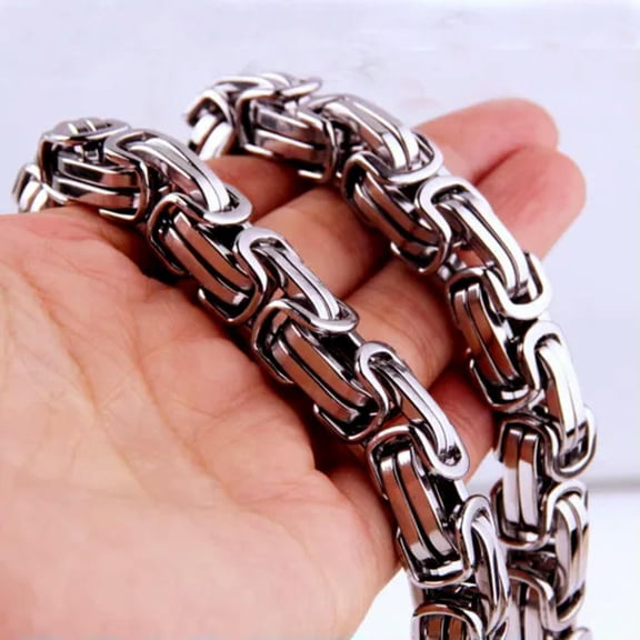 QQTDFG 4-15MM Charm Stainless Steel Silver Byzantine Box Chain Men Women Necklace 7-40"-12mm-9.5inch Bracelet